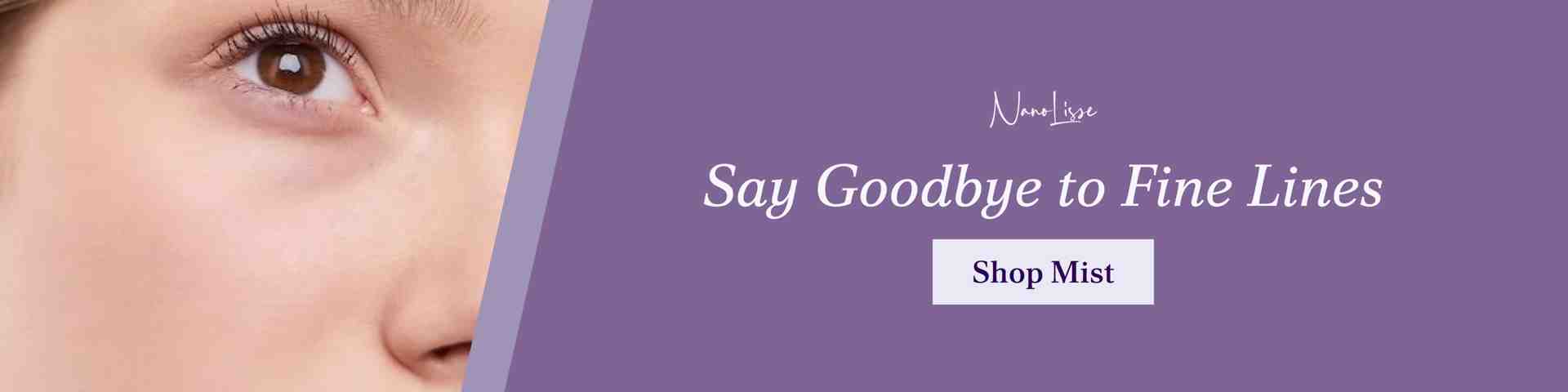 Close-up of smooth under-eye skin promoting collagen facial mist to reduce fine lines, boost hydration, and support a youthful, radiant complexion.