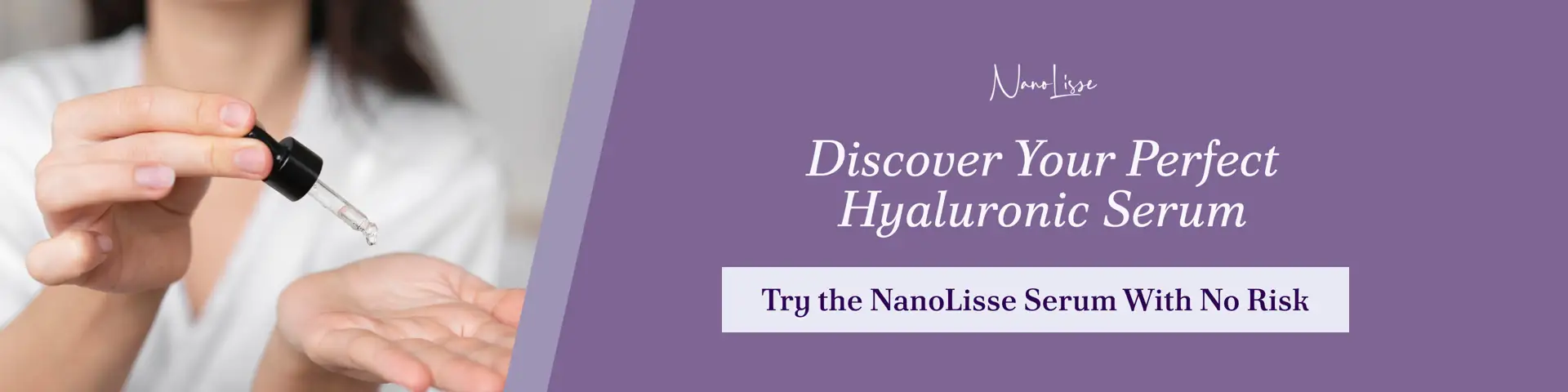 Woman dispensing serum with hyaluronic acid into her hand, promoting discovery of the perfect hydrating serum for glowing skin