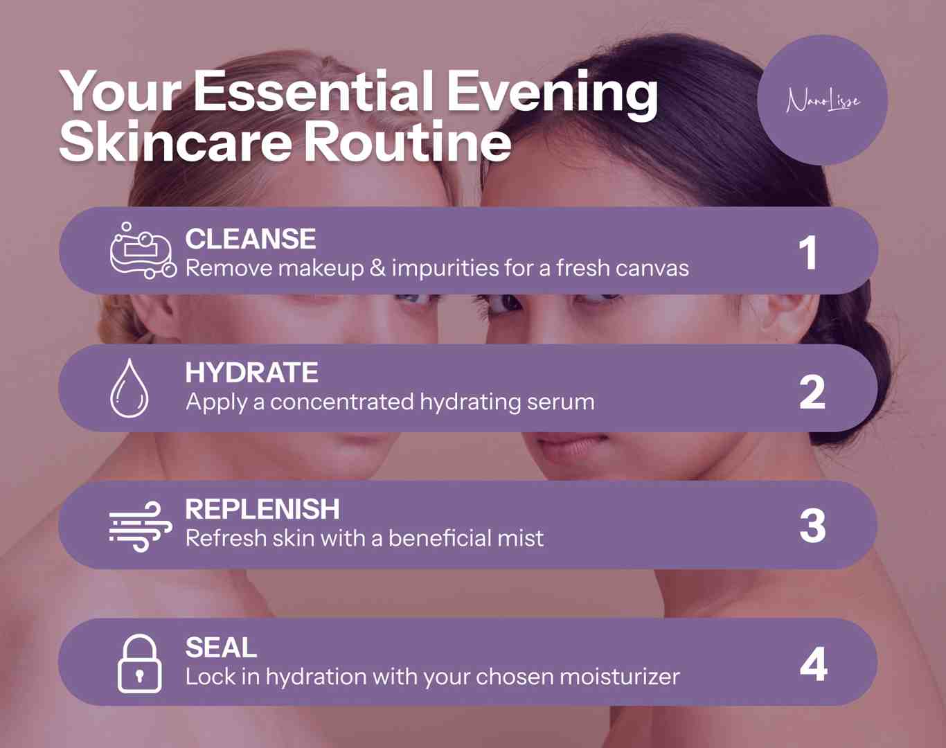 Woman applying skincare with a facial tool during her evening skincare routine, shown in a calm bedroom setting with soft lighting.