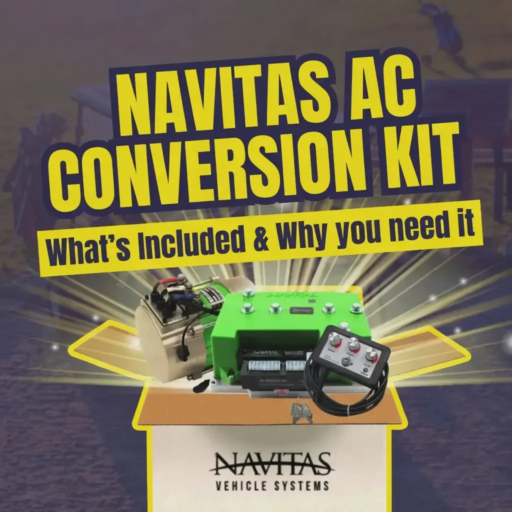 Graphic displaying A Navitas AC Conversion Kit coming out of the box