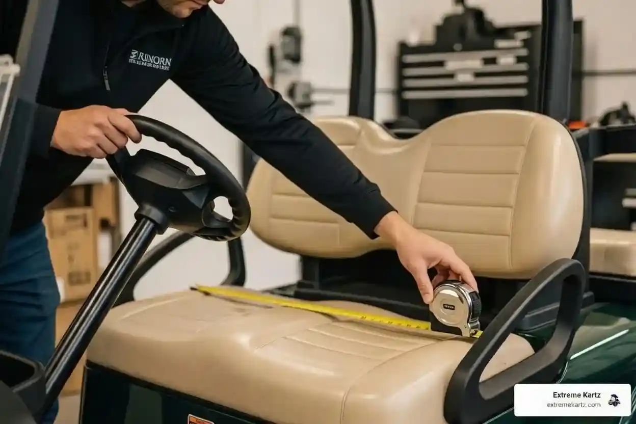person measuring a golf cart seat - Custom golf seat covers