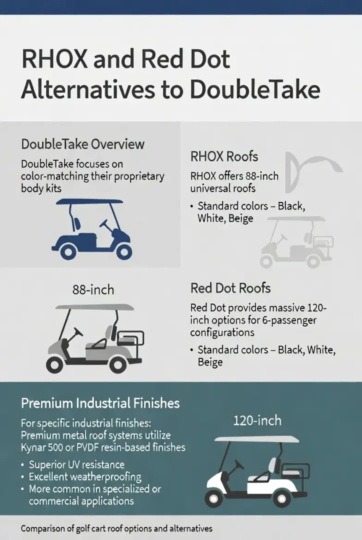infographic outlining the alternative options from Rhox and Red Dot when it comes to Club Car Ds Roofs for Golf Carts