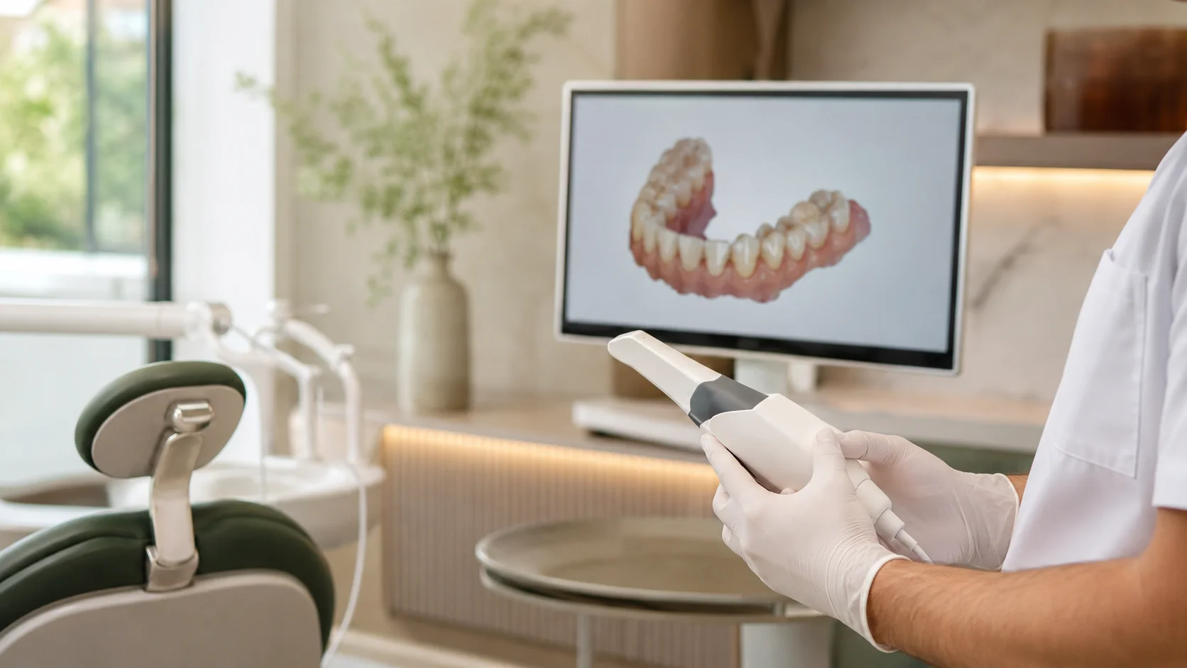 Dentist using CAD/CAM technology for same-day dental crowns in Colorado Springs.