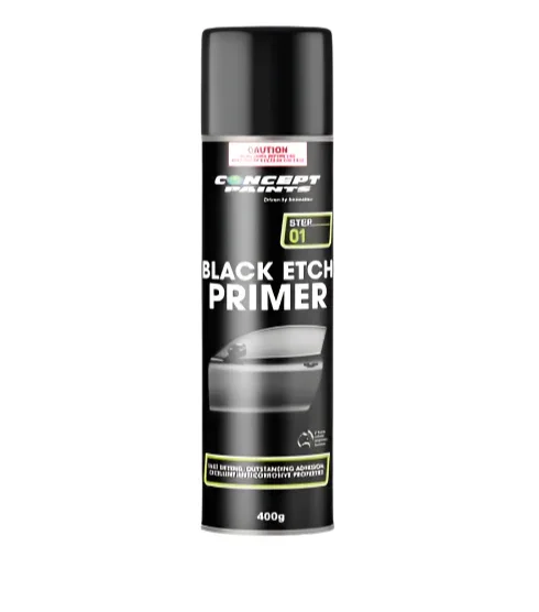 A 400g spray can of Concept Paints Black Etch Primer, a professional self etching primer for automotive use.