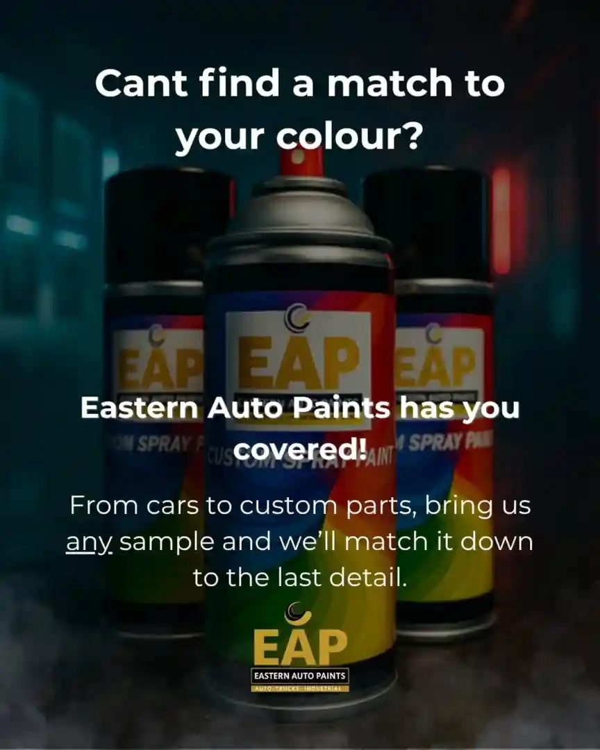 Eastern Auto Paints custom spray cans, offering a professional car colour match service for any automotive paint or custom project.