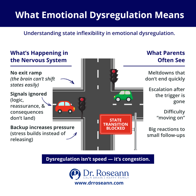 user-inserted infographic explaining emotion dysregulation meaning using a traffic analogy for the nervous system.