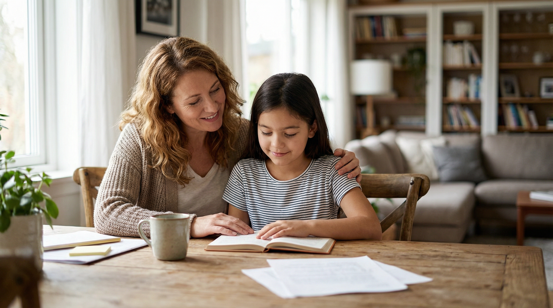 Mom and daughter who are co-regulating doing schoolwork- definition of emotional dysregulation