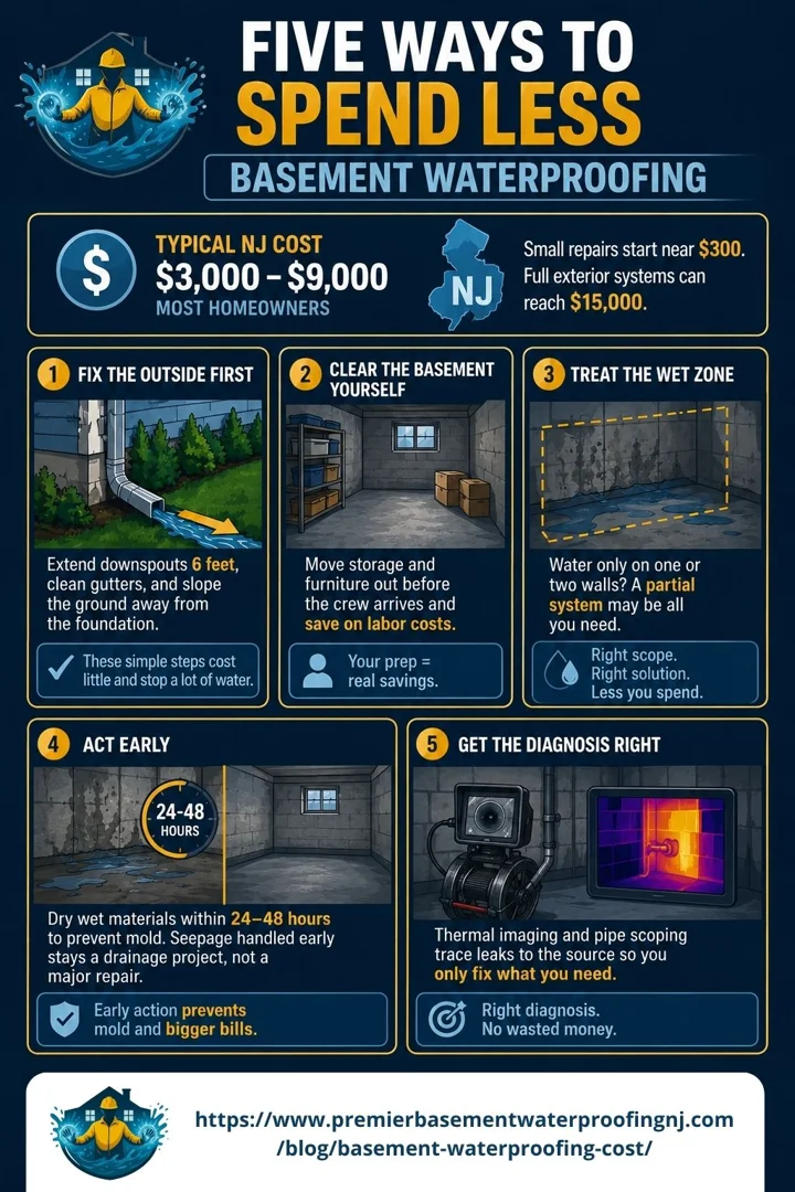 user-inserted Finished dry basement after NJ waterproofing, illustrating cost savings.