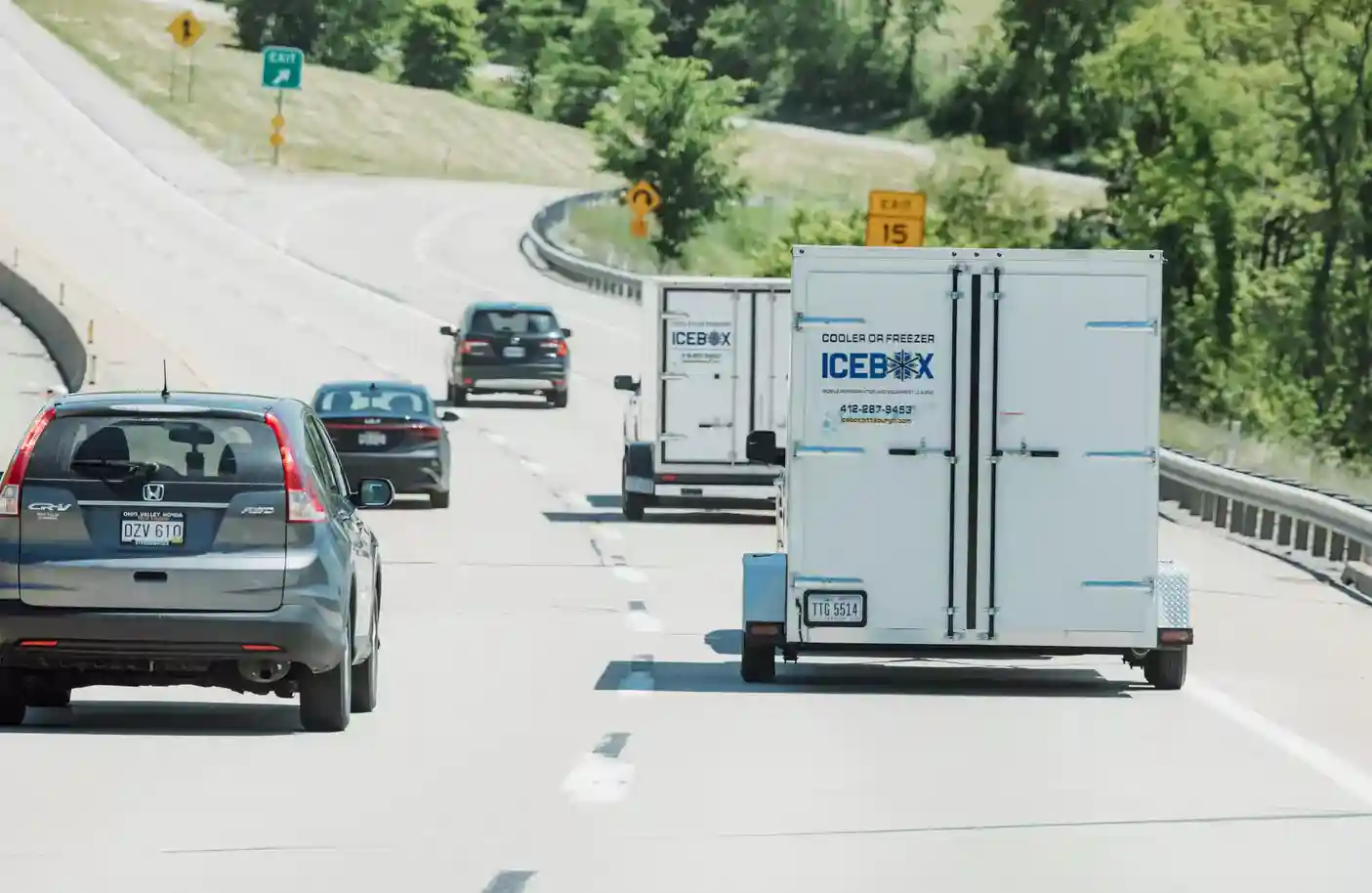 Trailer showing 110V power connection and seamless fiberglass exterior