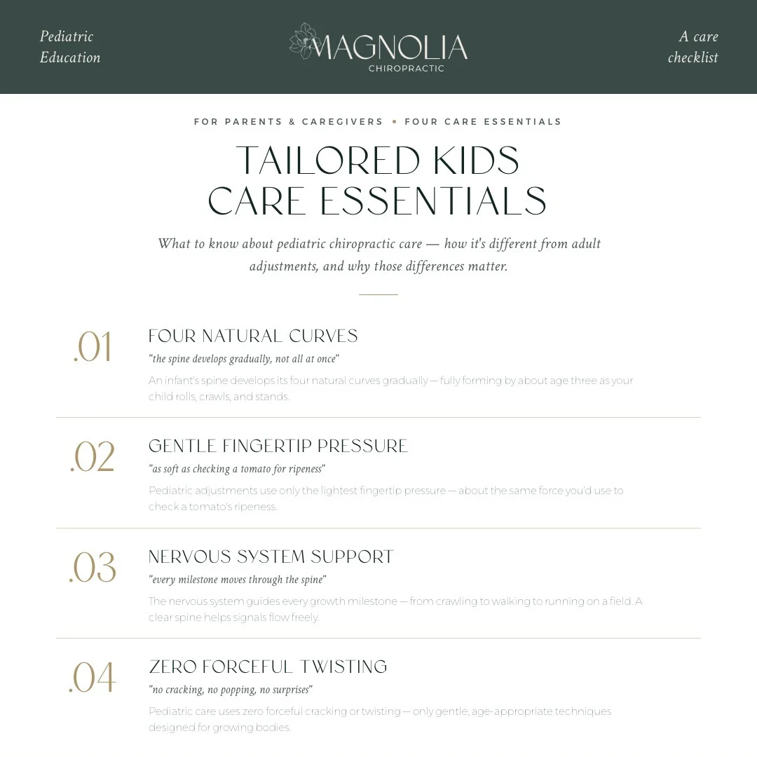 Tailored kids chiropractic care by age group: infants, toddlers, school-age kids, teens with techniques and common concerns