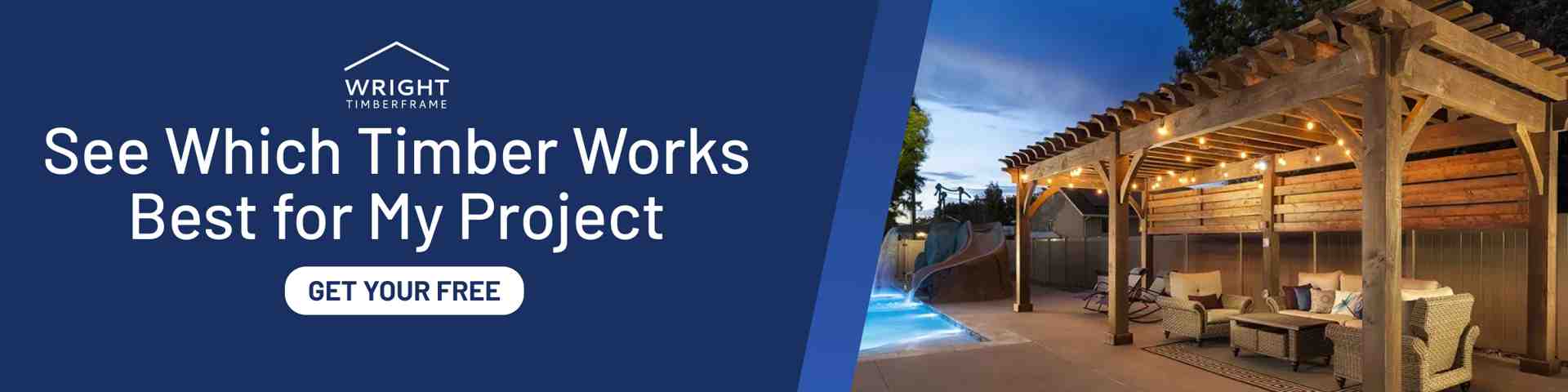 See Which Timber Works Best for You Best timber for outdoor structures showcased in timber frame pergola by pool with CTA for free consultation.