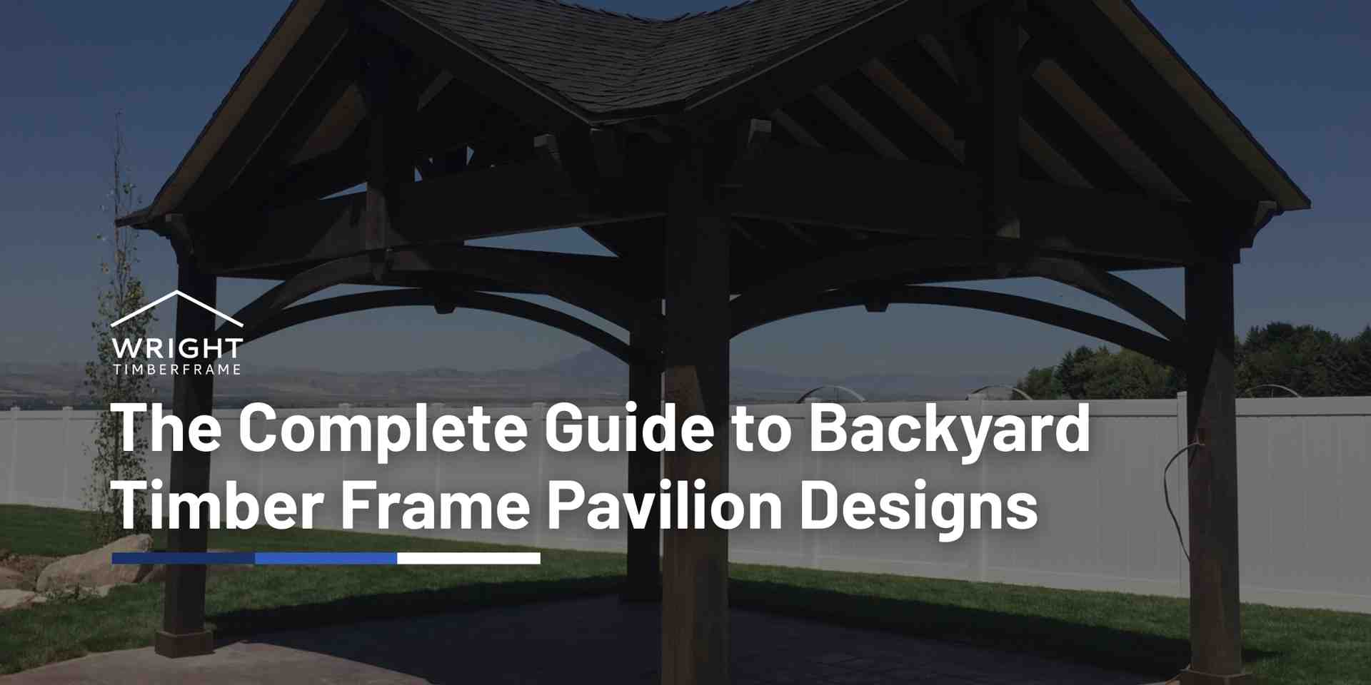 Backyard timber frame pavilion with exposed beams and pitched roof, showing classic design features and outdoor structure options.