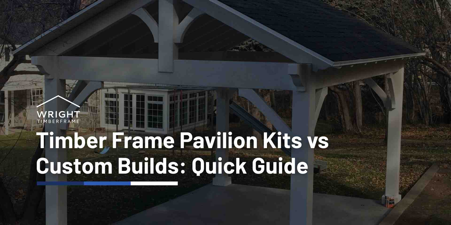 Custom timber frame pavilion with exposed beams and solid roof, illustrating design differences between prefab kits and fully custom builds.