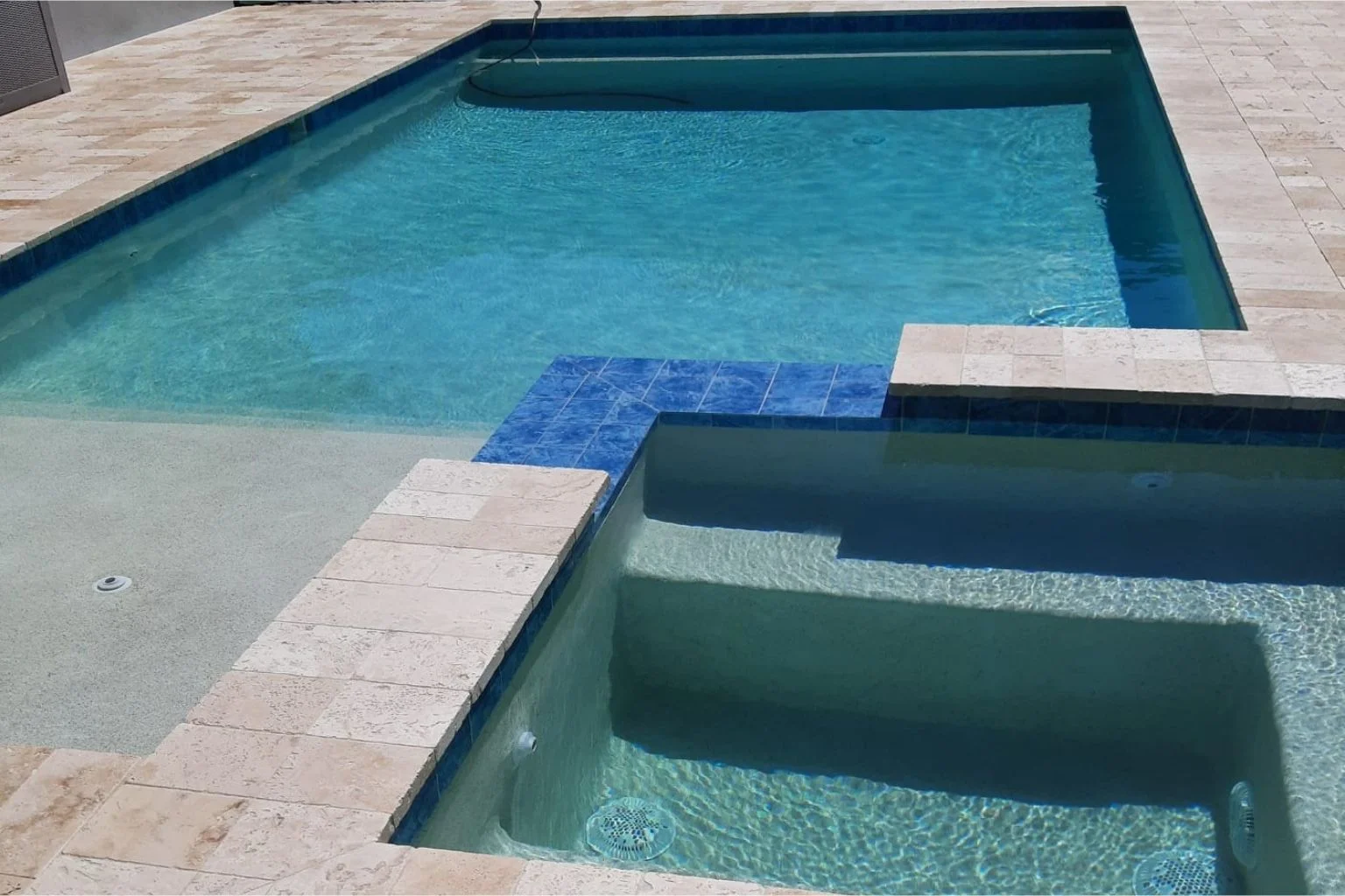 Pool and spa automation system panel with connected wiring.