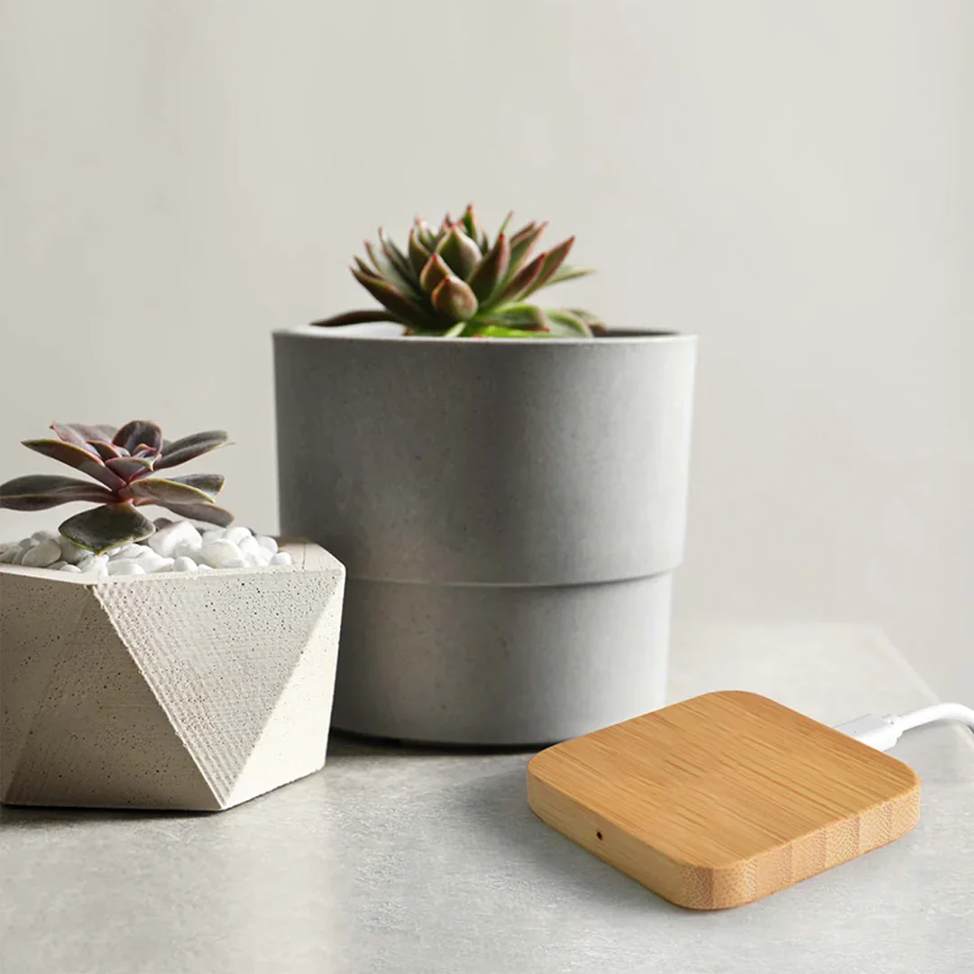 user-inserted Logo Line Arc Square Eco Bamboo Wireless Charger