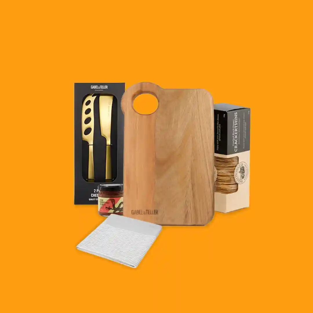 Acacia wood cheeseboard set from the Logo Line Nibble Custom Merch Pack - Event promotional items