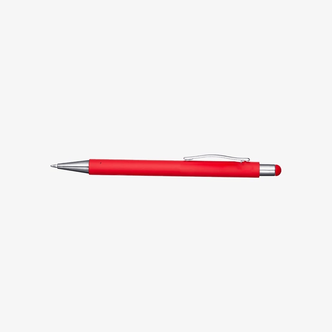 Promo Brands Manopoli Pen with rubberised finish and stylus tip - custom pens fast