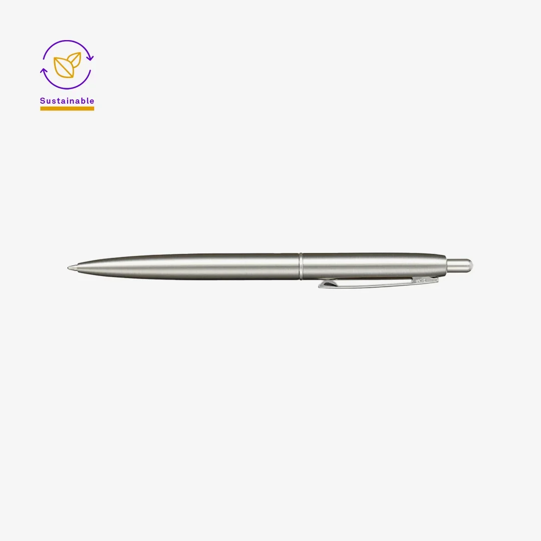 Recycled stainless steel ballpoint pen, an eco friendly promotional pen option.