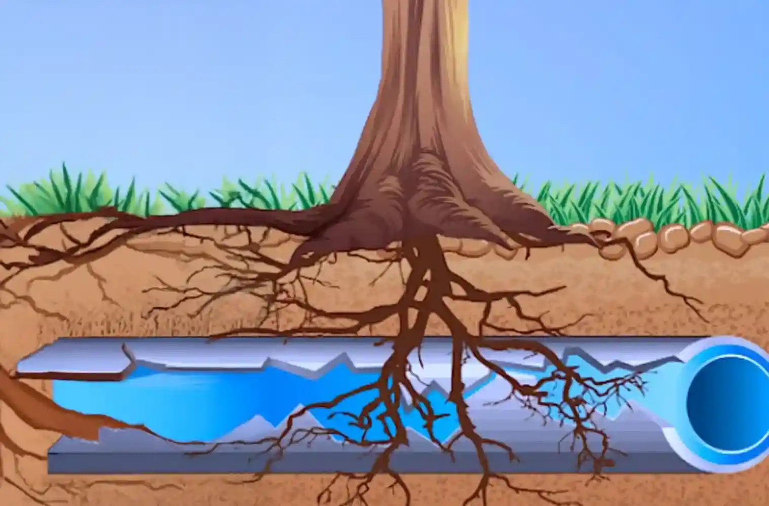 tree roots breaking through a sewer pipe - Winston-Salem Sewer Line Repair tree roots breaking through a sewer pipe - Winston-Salem Sewer Line Repair