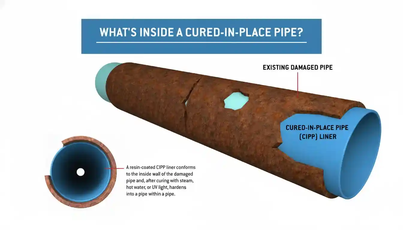 CIPP liner being inverted into a host pipe from a small access point - trenchless pipe lining repair
