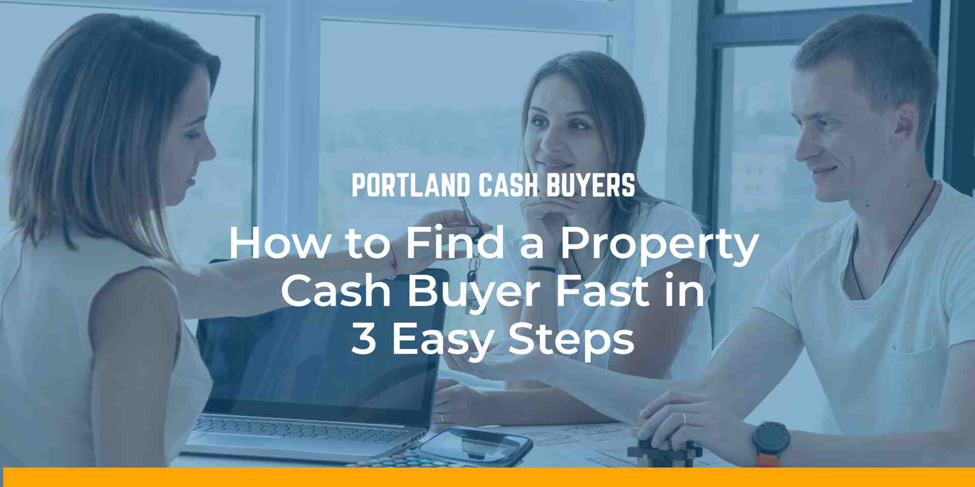 Buyers and agent reviewing documents at a table, showing how to connect with a reliable property cash buyer through a simple, fast process for selling without delays