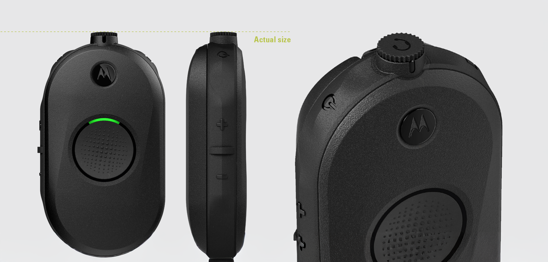 Close-up of the CLP radio's Smart Status Glow Ring lit up - Motorola CLP series