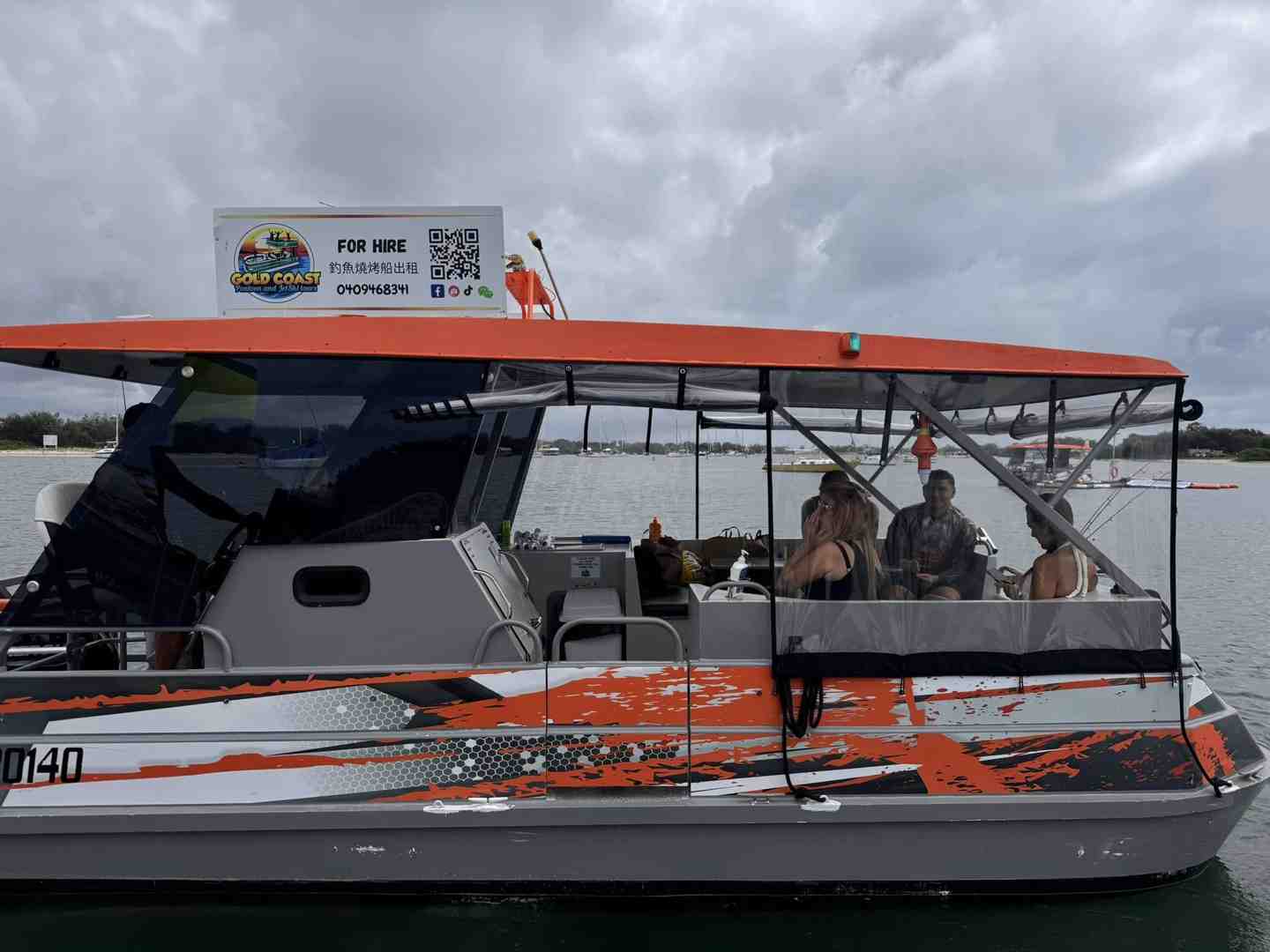 GC Jet Ski - pontoon boat rental on a dock, ready to be rented for a full day of fun