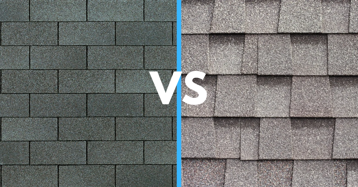 image showing a comparison of 3-tab and architectural asphalt shingles - Asphalt shingle replacement image showing a comparison of 3-tab and architectural asphalt shingles - Asphalt shingle replacement