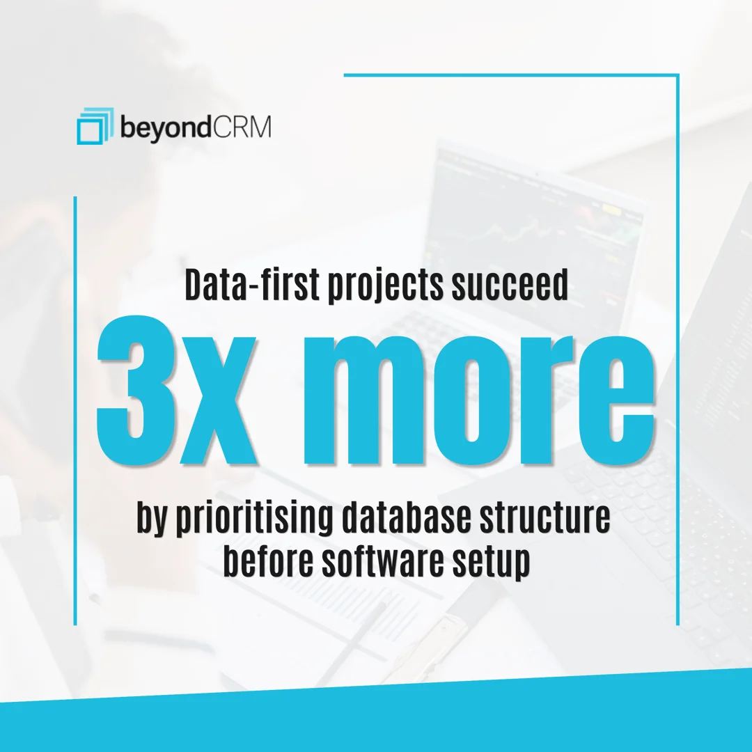 Infographic showing the 55% CRM implementation failure rate versus successful data-first projects - how to setup database