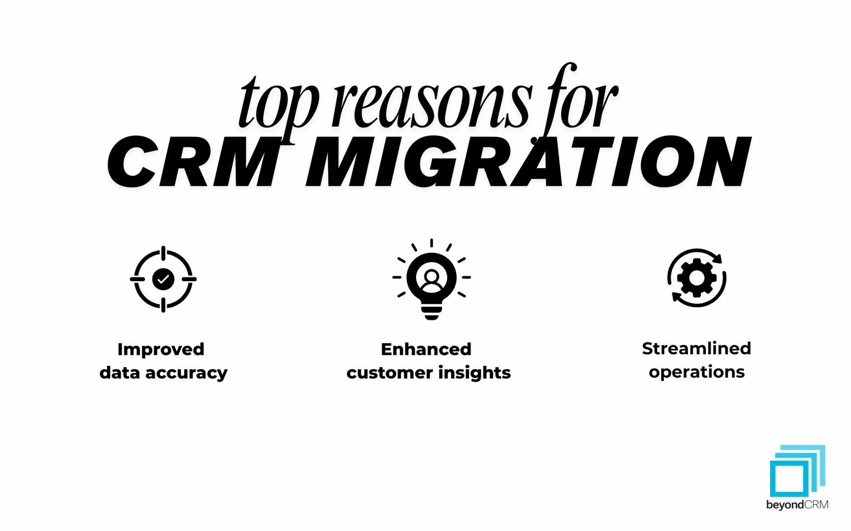 Infographic explaining the top 3 reasons for data migration: cloud adoption, system upgrades, and consolidating data silos - data migration project infographic 