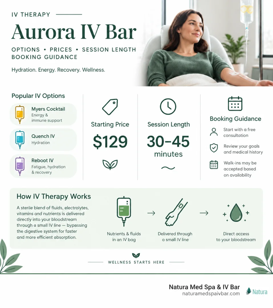 Aurora IV bar options, prices, session length, and booking guidance infographic Aurora IV bar options, prices, session length, and booking guidance infographic