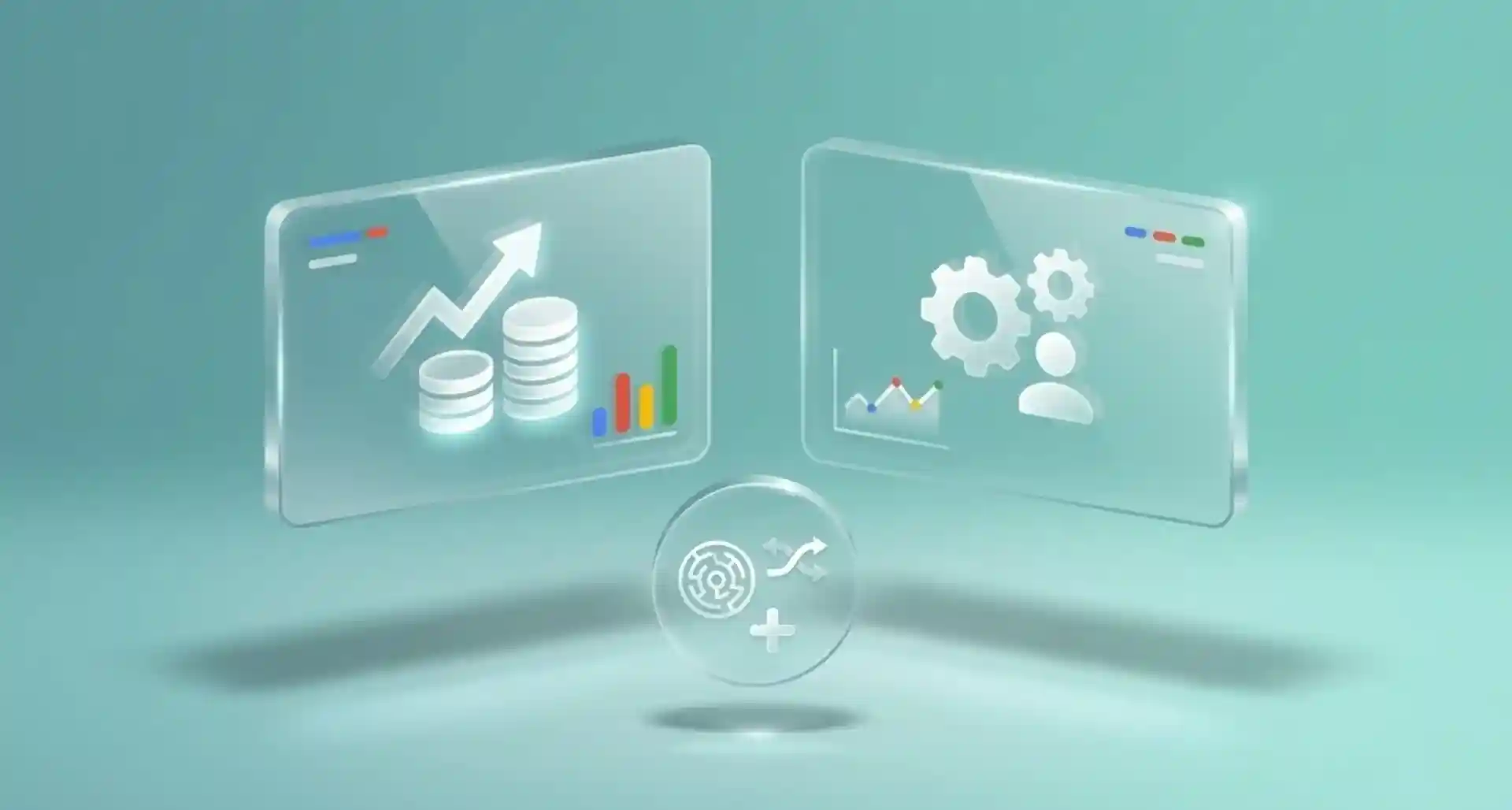 Illustration of growth charts, coins, and optimization tools representing factors that influence google ads management cost.