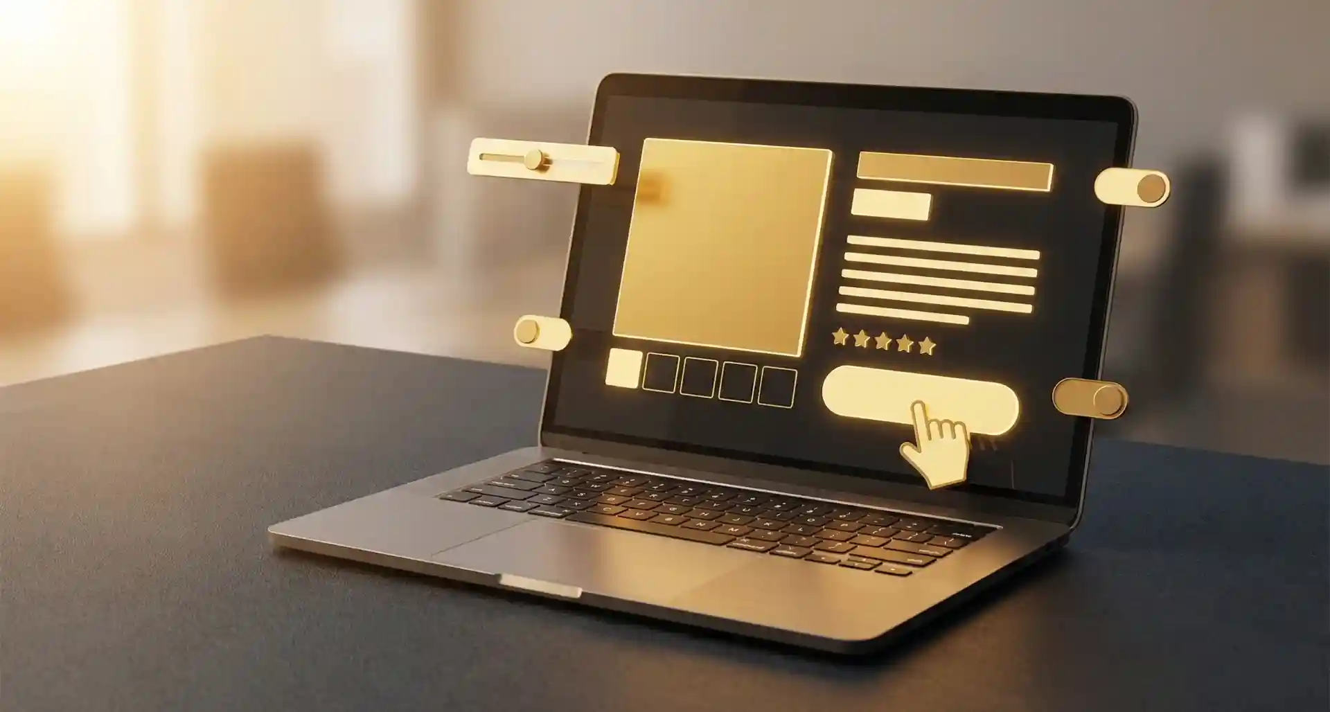 Laptop showing adjustable interface elements representing on-page optimization within an e-commerce SEO strategy. Laptop showing adjustable interface elements representing on-page optimization within an e-commerce SEO strategy.