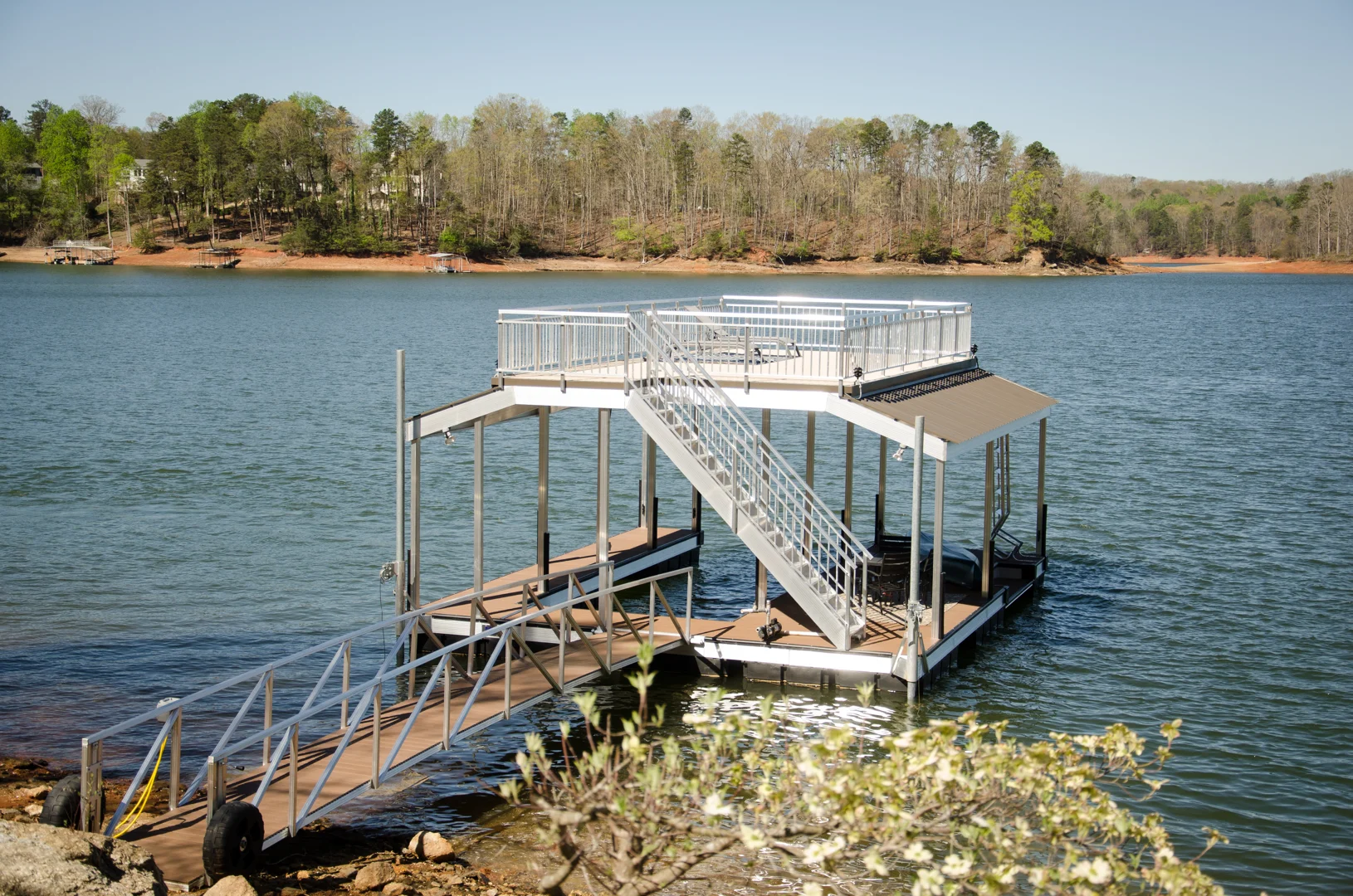 Heavy-framed aluminum dock structure showing durability and engineering - Gainesville floating dock experts
