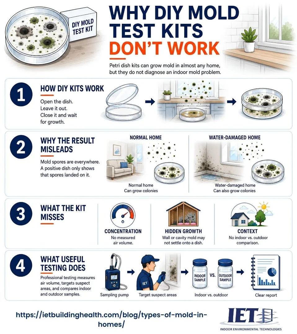 user-inserted DIY mold test kits for identifying types of mold in homes.