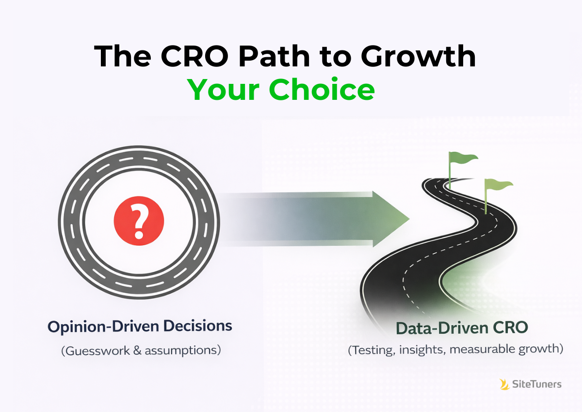 Person evaluating two different paths, symbolizing choice - ecommerce cro agency