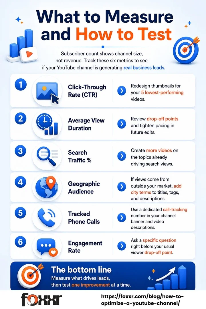 Youtube channel metrics testing for optimizing local lead generation.