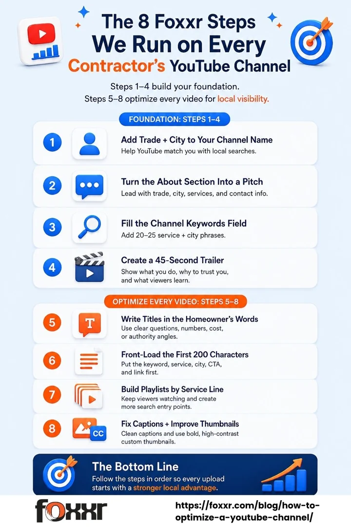 Steps for optimizing a youtube channel for local leads.