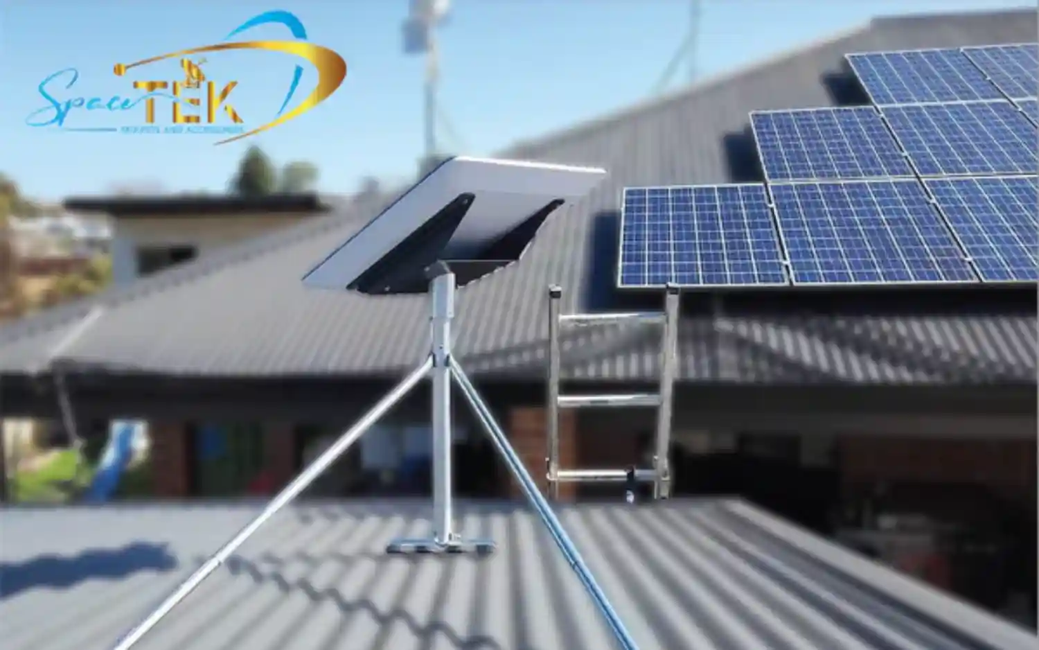 A Starlink mount on a roof.