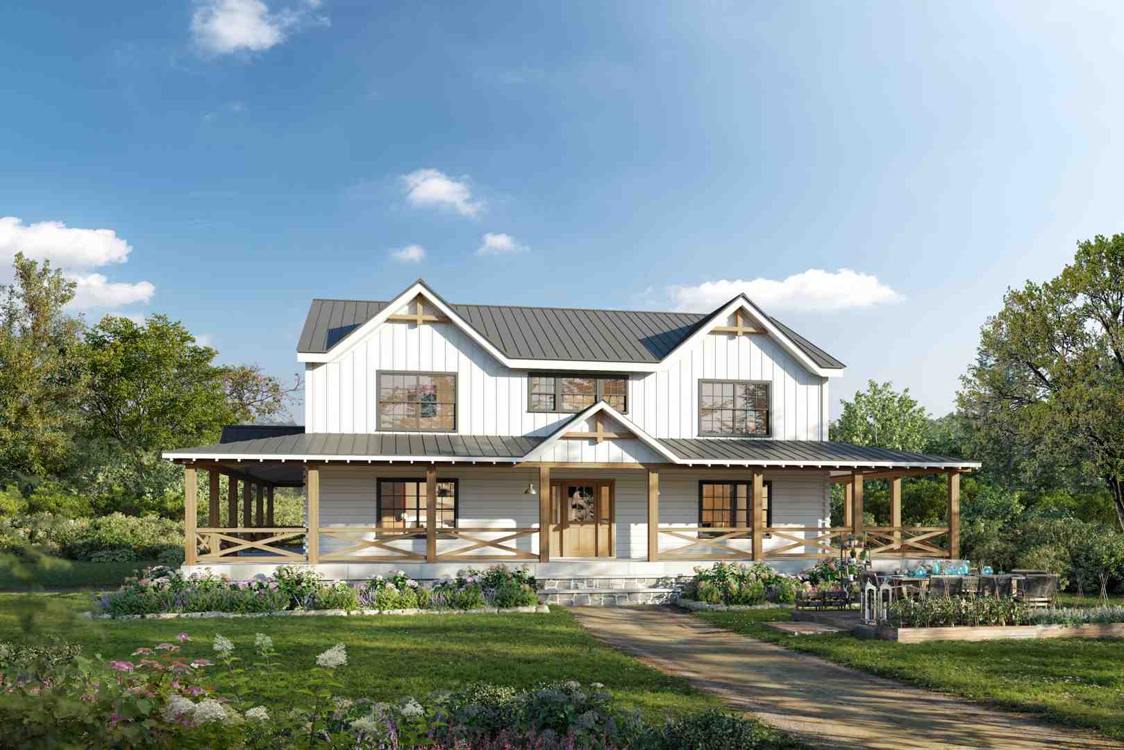 sleek modern farmhouse with black window frames - farmhouse dream home