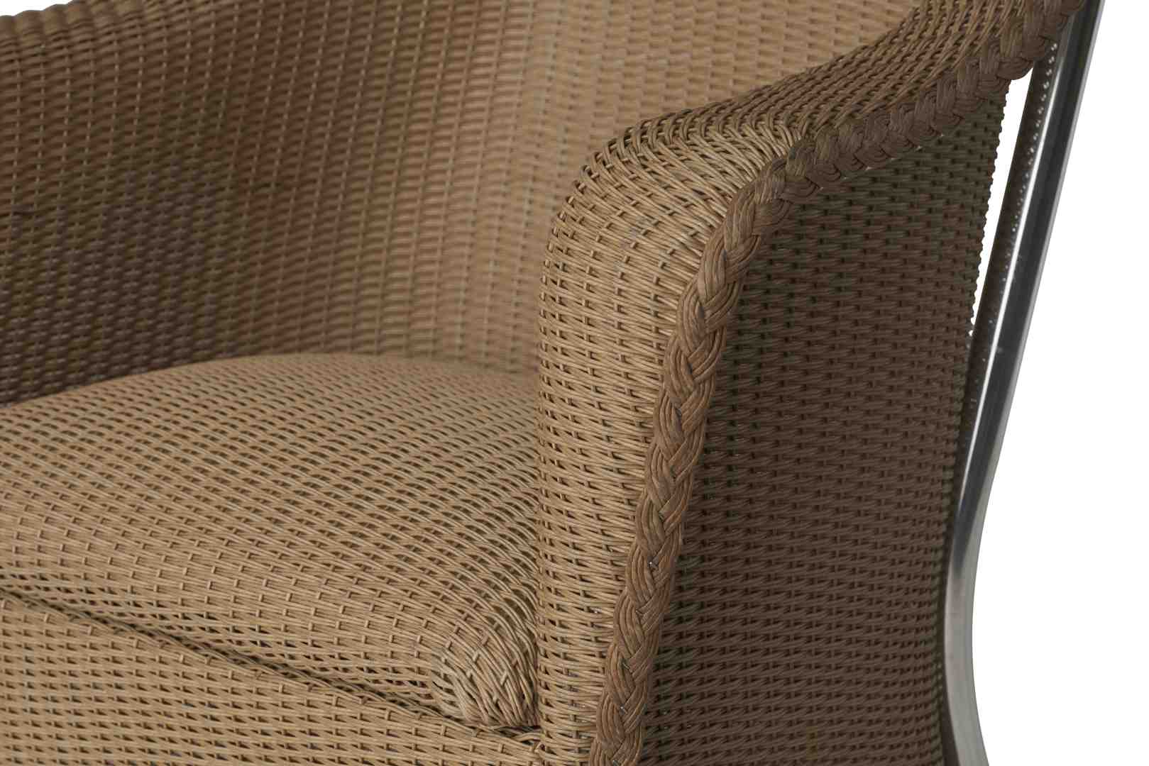 close-up shot showing the intricate 2x2 weave and rope detail on a Reflections chair arm - lloyd flanders reflections