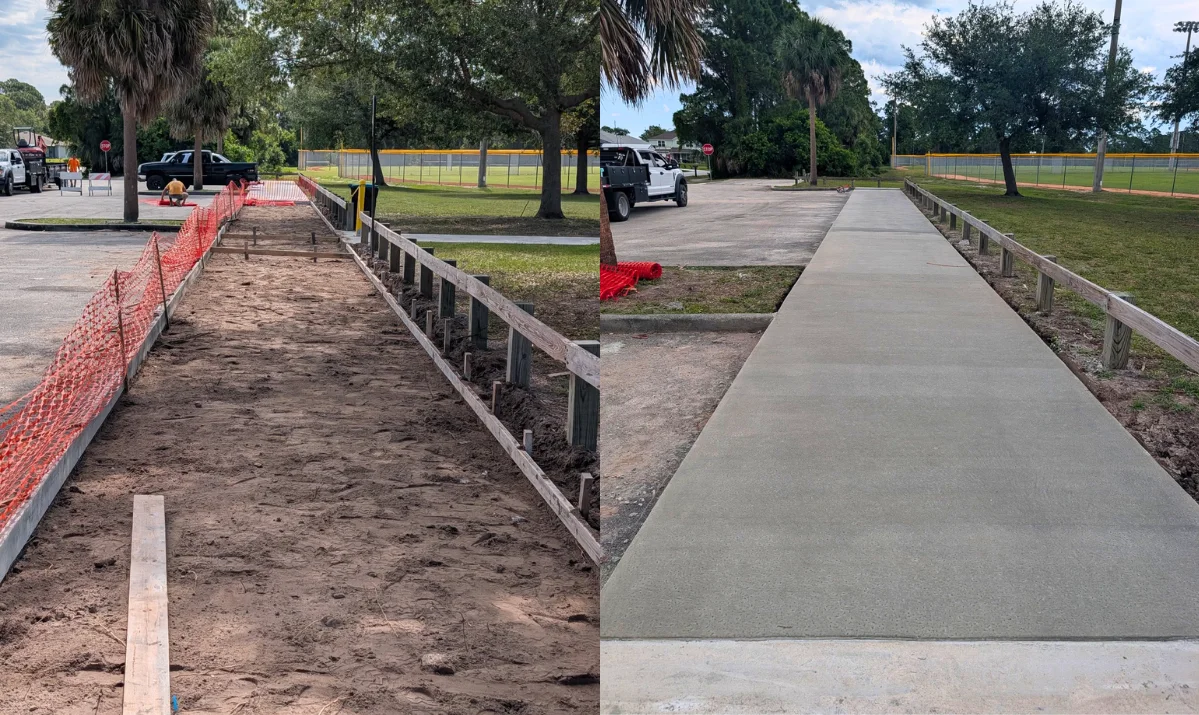 before and after concrete sidewalk installation in Florida