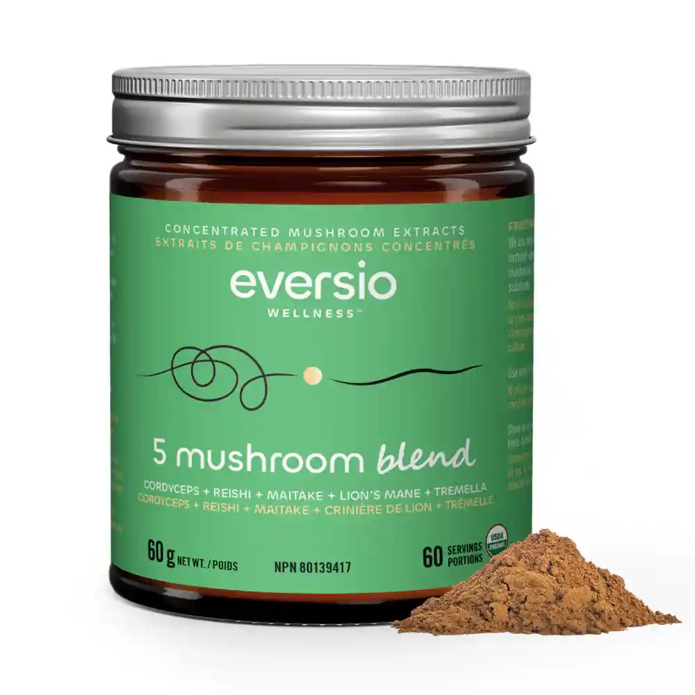 Organic 5 mushroom blend adaptogen capsules for daily wellness in Canada.