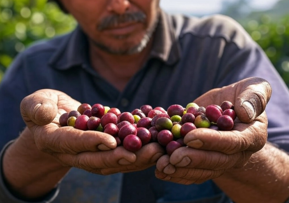 coffee farmer with coffee cherries - what is ethically sourced coffee