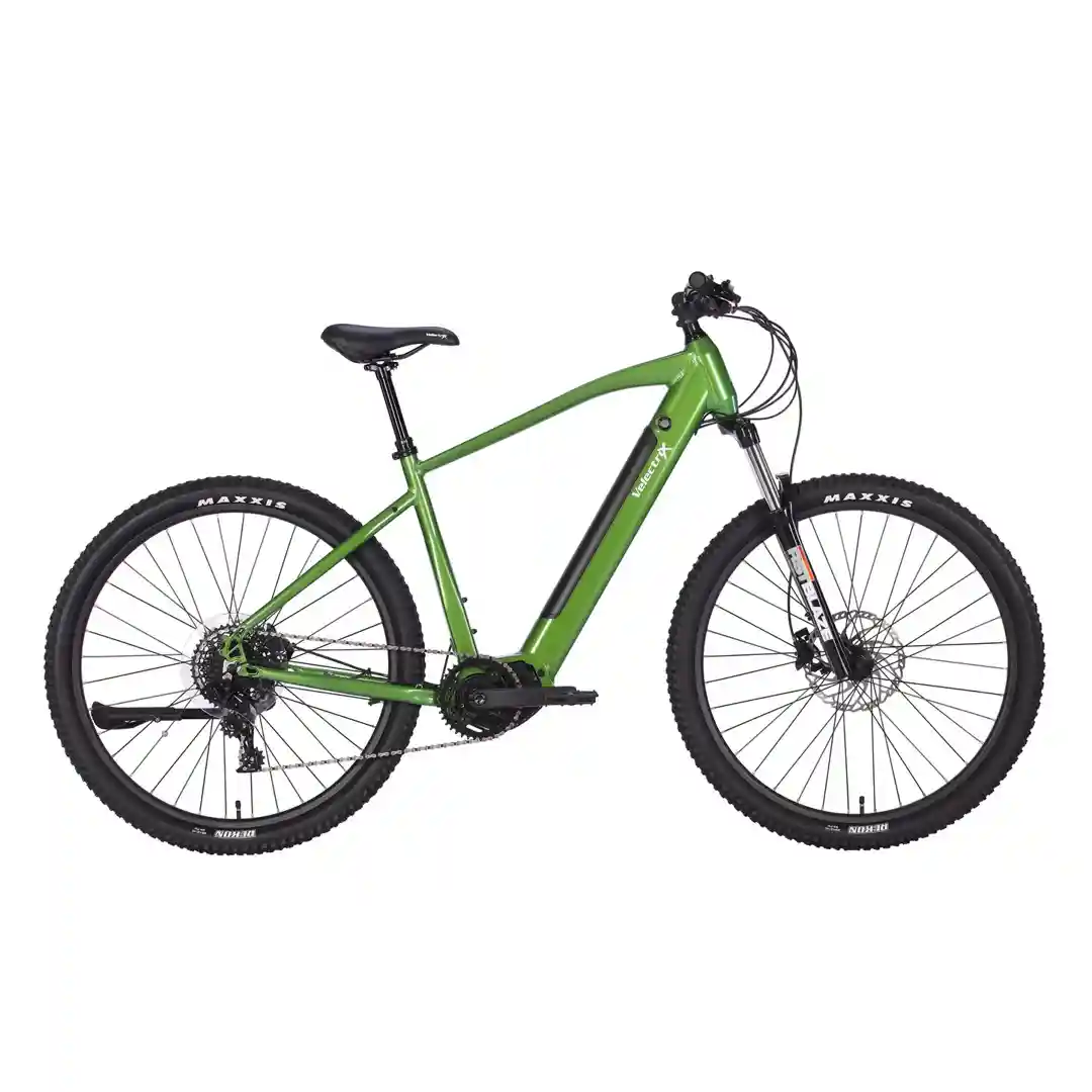 user-inserted VelectriX Ascent Pulse X electric mountain bike with a green aluminium frame, 29″ tyres, and front suspension.