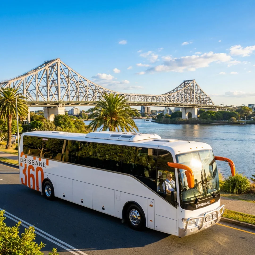 Deluxe mini bus and luxury midi coach parked side by side in Brisbane