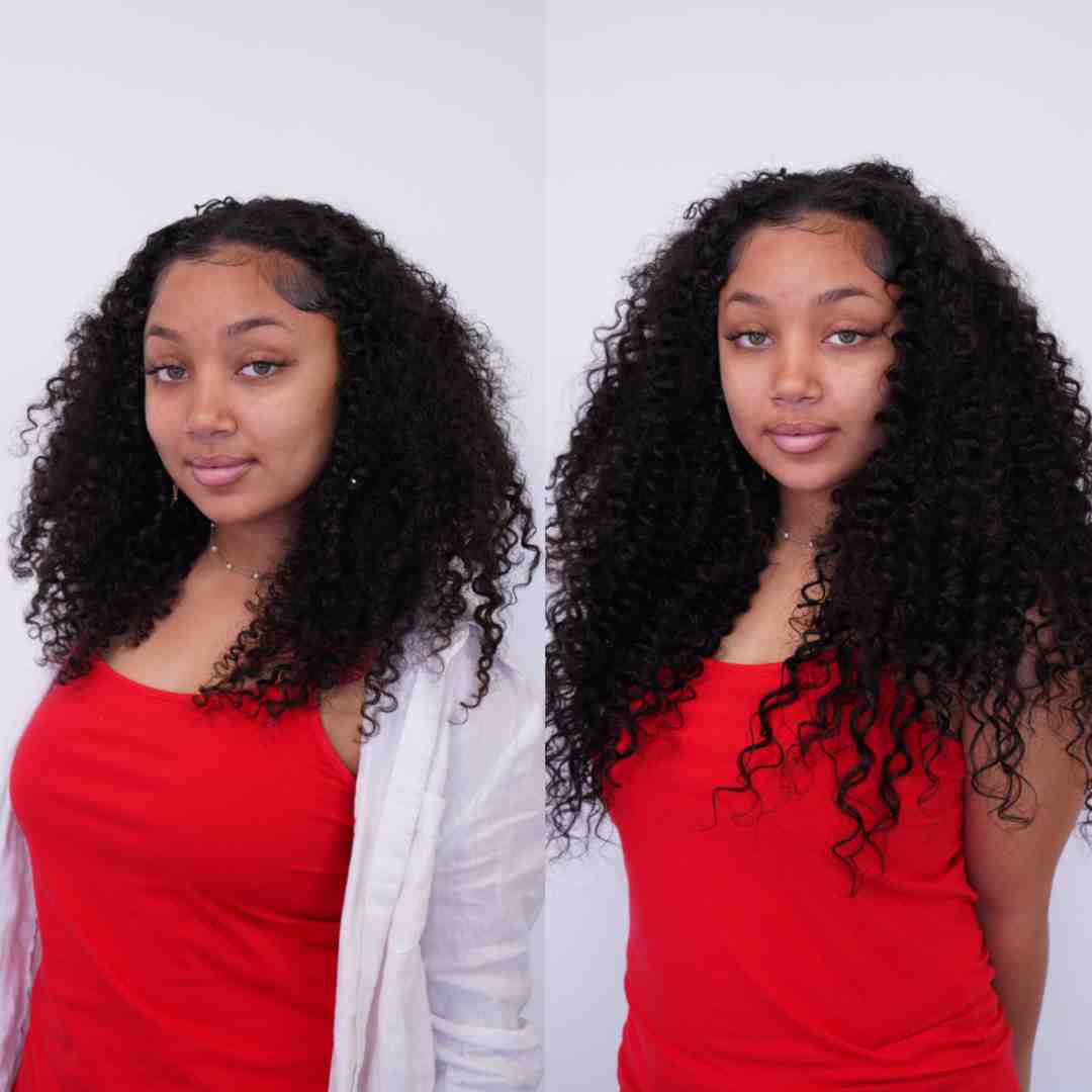 Bundle math infographic showing how many bundles needed for different lengths: 2 bundles for 10-14 inches, 2-3 bundles for 16-20 inches, 3-4 bundles for 22-30 inches, with head circumference considerations and fullness preferences - deep curly bundles infographic
