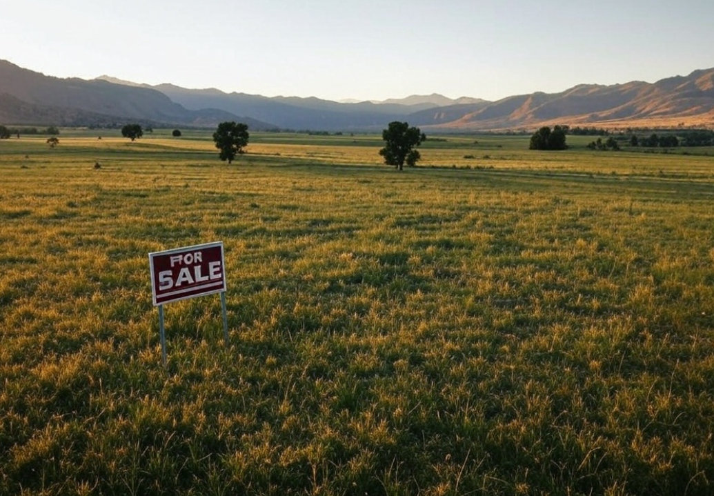 vast, undeveloped land parcel with mountains in the distance and a for-sale sign in the foreground - how to flip land