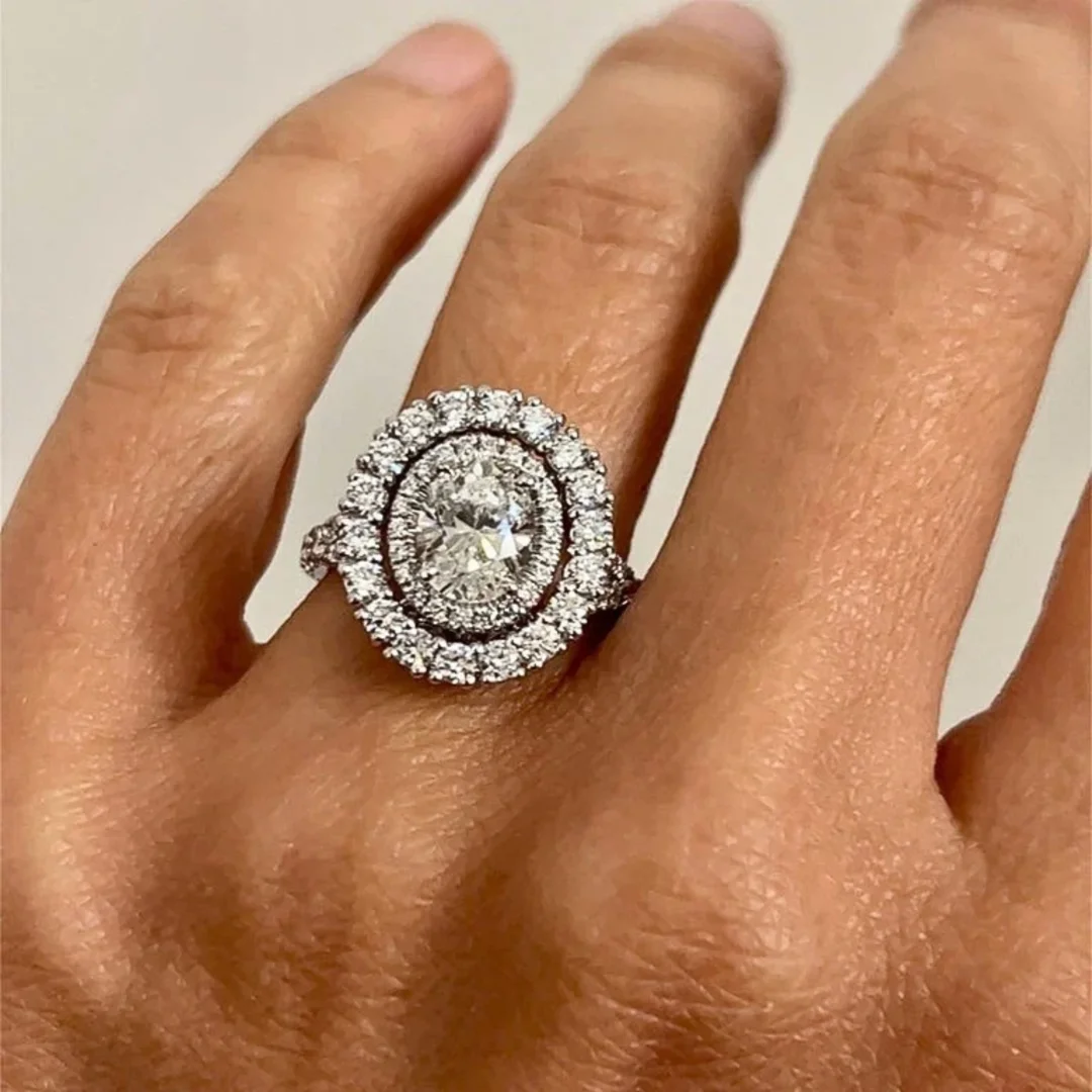 A lab-grown diamond double halo engagement ring