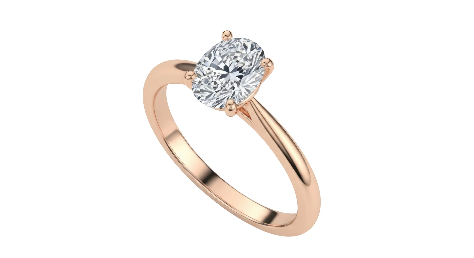 user-inserted A 14-karat yellow gold four-prong oval-shaped brilliant-cut diamond solitaire engagement ring on an isolated white background.